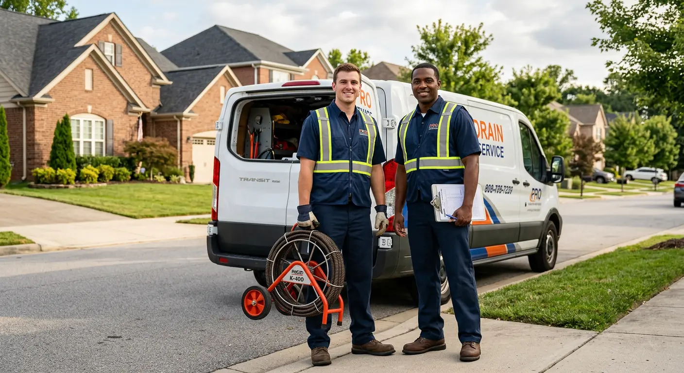 Sewer and drain service team with equipment ready for work in Solon