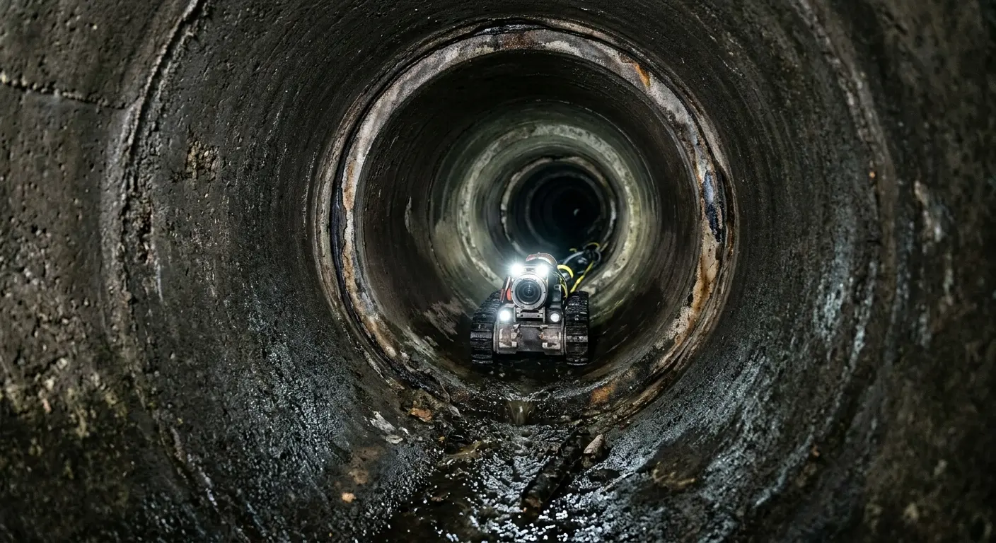Robotic sewer camera inspecting pipe interior for Drain Snake Service in Solon